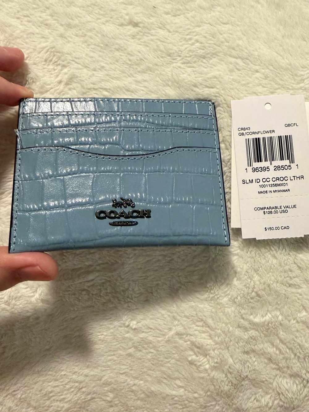 Coach Cornflower Blue Croc-Embossed ID Card Case
